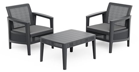 Keter Atlas Linea 2 Seater Balcony Set – Graphite | Modern Weatherproof Garden Furniture with Easy No-Tool Assembly