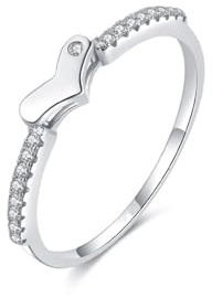 Weißgold Ringe Damen 14K, Eheringe Damen Herz Silber mit Rundschliff Labor Diamant Größe 60 (19.1)