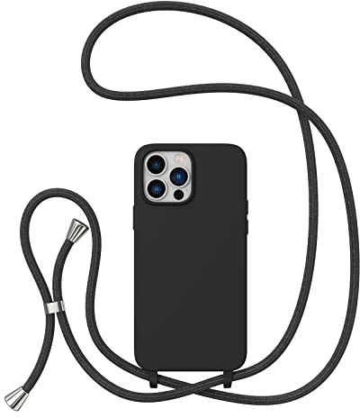 ZTOFERA Crossbody Lanyard Case for iPhone 14 Pro Max (6.7), Black | Liquid Silicone Phone Case with Strap, Adjustable Neck Cord Necklace, Soft Protective Cover, Portability, Anti-Drop