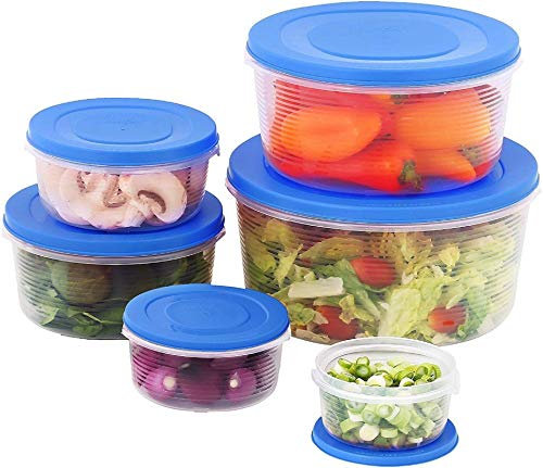 MILTON MIXING BOWL SET WITH LIDS 6 Pc. - Large And Small Mixing Bowls With Covers - Plastic Stackable Prep Bowl Set - Durable Nesting Kitchen Bowls - Air Tight Leakproof Food Storage Containers - Blue