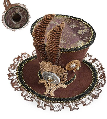 KarnevalsTeufel.de Mini-Hut Steampunk mit Federschmuck Haarclip Zylinder