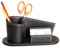 Pot Carré à Crayons Bureau en PU Cuir Multifonctionnel Boîte/Panier de Rangement Cosmétique Maquillage Stockage Cartes de Visite Porte Stylo Classique Pratique pour Bureau Maison, Noir-Rond