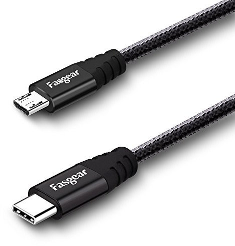 Fasgear Cable USB C a Micro USB [1.8m]de nailon trenzado tipo C a cable micro USB compatible con Galaxy S7/S7, HTC One/10 y más (Negro,1.8m)