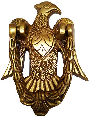 Purpledip Brass Door Knocker: Antique Eagle Hawk Gate Handle (11593)