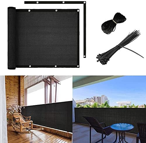 shsyue Balcony Privacy Screen Fence Screening,90x500cm Garden Screens Decking Fence,Garden Privacy & Protective Screen with Cable Ties,Weatherproof UV Protection Windscreen for Outdoor-Black
