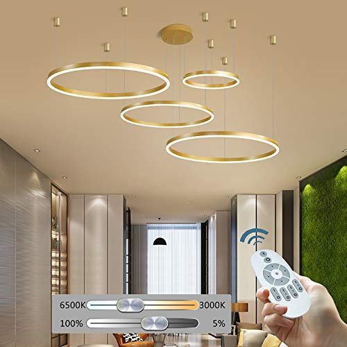Hängende Lichter LED Kunst Aus Eisen Pendelleuchte Runde Design Lüster Modern Höhenverstellbar LED Kronleuchter Deckenleuchte Restaurant/Teestube/Schlafzimmer/Wohnzimmer,Gold,40+60+80+100CM