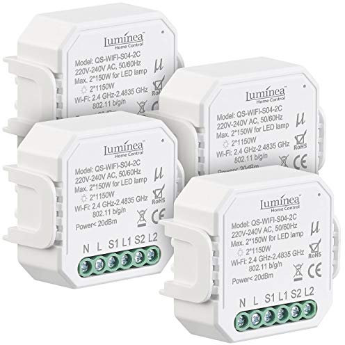 Luminea Home Control Smart-Schalter Alexa: 4er-Set WLAN-Unterputz-2-Kanal-Lichtschalter mit App & Sprachsteuerung (Smart-WiFi-Switches Alexa, WiFi-2-Kanal-Lichtschalter, Deckenventilator)