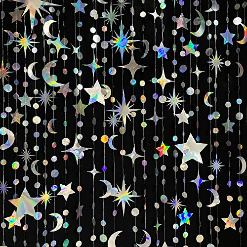 Schillernde Stern-, Mond-, Party-Dekorationsset, hängende Halbmond und Twinkle Little Star Streamer Wimpelkette Banner für Kinder erster Geburtstag Ramadan Eid Mubarak Babyparty Hochzeit Dekor