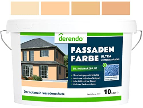 derendo Silikonharz Fassadenfarbe Terracotta ULTRA Wetterschutz Hellorange 10 l aussen Fassade Silikonharzfarbe mit Abperleffekt Lotus Blatt Fassadenschutz Schmutzabweisende Silikonharzbeschichtung