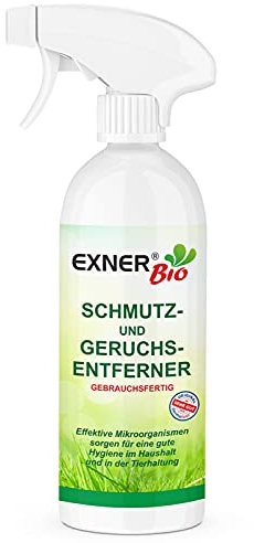Exner Bio Eliminador de olores y manchas – Con microorganismos contra manchas y olores – para mascotas, hogar y coche 100% natural y suave – Botella pulverizadora de 750 ml