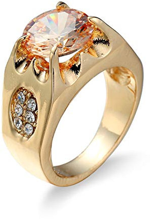 Banemi Gold Schmuck Ringe, Ring Schmuck Damen Versilberter Champagner Zirkonia Oval Damen Verlobungsring Größe 52 (16.6)
