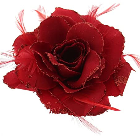 Topkids Accessories Rose Flower Hair Clip Hairband Brooch Safety Pin Hairpin Floral Corsage Fascinator Hair Band Aligator Beak Grip for Women & Girls Wedding Prom Party Special Occasion (Red)