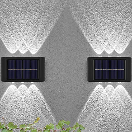 2 Pack Solar Wall Lights Outdoor, 6 LED Waterproof Solar Fence Lights Up and Down Wall Lamps for Garden Decoration, Fence, Yard, Front Door, Pathway (Bright White, 2 Pack)