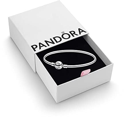 PANDORA Moments Women's Sterling Silver Bangle Bracelet for Charms, Size 15, With Gift Box