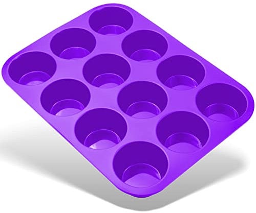 Belmalia Große Muffinform für 12 Silikonformen, antihaftbeschichtet, Backform für Muffins, Cupcakes, Kuchen, Brownies, Pudding, Violett