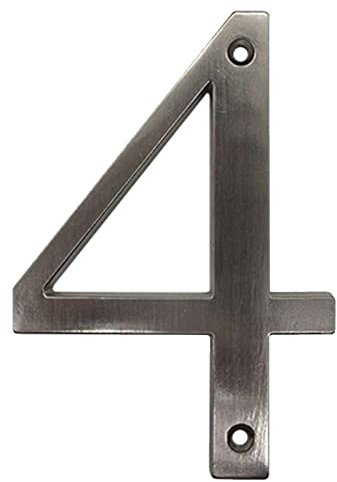 3D Floating House Plaque Numbers Silver Brushed Nickel 4 Inch Height Weatherproof Door Plate Address Digits Zinc Alloy Screw Mounted Big Mailbox Sign Exterior Signage #0-9, for Yard Street (4)