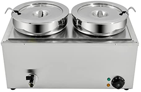 TAIMIKO Commercial Electric Food Warmer, Bain Marie with 2 Round Pots, 7.4Lx2 Stainless Steel Buffet Wet Well, Soup, Sauce & Steam Table for Catering Restaurant Temperature Control - 1500W