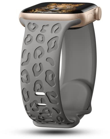 CreateGreat Cinturino in silicone con incisione leopardata, compatibile con cinturino Apple Watch da 42 mm, 44 mm, 45 mm, 46 mm, 49 mm, da donna, compatibile con iWatch serie 10, 9, 8, 7, 6, 5, 4, 3,