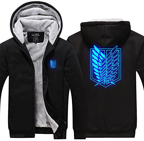 BOONEE Attack On Ti-tan Anime Pullover & Strickjacken für Herren Casual, Fleece Gefütterte Oversized Hoodie Herren, Winter Jacket Herren mit Reißverschluss-Black 1||M