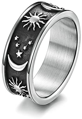 Daesar Edelstahl Ringe für Männer, Gold Silber Ring Personalisiert Sonne Mond Sterne 8MM Freundschaftsringe Partnerringe