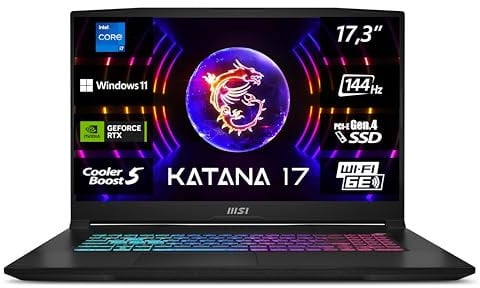 MSI Katana 17 Gaming Notebook, 43,9 cm (17,3 Zoll) FHD, 144 Hz, Intel Core i7-13620H, 2x8GB RAM, 1 TB SSD, RTX 4060 8 GB, Windows 11 Home, QWERTZ Tastatur, Schwarz, B13VFK-269
