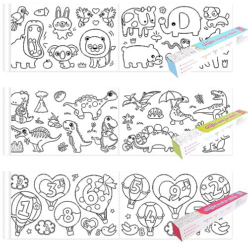 Towviy 3 Rolle Zeichnungsrolle für Kinder, 30cm * 3m Schneidbare Malpapier Rolle 3 Stile Zeichenrolle Kinder DIY Malerei Malrolle Coloring Paper Roll für DIY Graffit KinderGeschenk(Tier Dinosaurier)