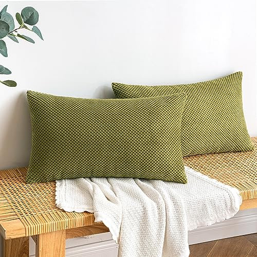 EMEMA Kordsamt Kissenbezug Dekorative Granulat Sofakissen Dekokissen Kissenbezüge Kissenhülle Couchkissen Überwurf Kissen Bezug Zierkissen für Couch Sofa Wohnzimmer 2er Set 30x50 cm Olivgrün