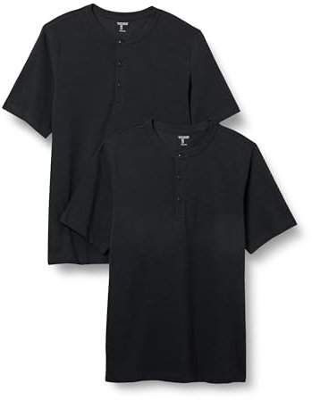 Amazon Essentials Men's Regular-Fit Short-Sleeve Pique Henley Shirt (Available in Big & Tall), Pack of 2, Black, L