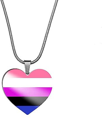 PAURO Unisex Edelstahl Personalisierte Regenbogen Stolz LGBT Herz Anhänger Halskette für Genderfluid