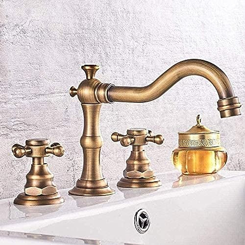 Wasserhahn, antikes Messing, Doppelwaschbecken, Badewanne, hängender Waschbecken-Wasserhahn, Badewanne, Waschbecken, Mischbatterie, Einzelgriff, 3 Löcher breit