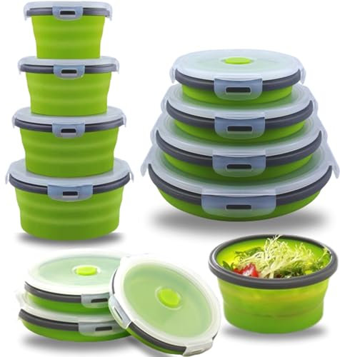 M MSDEE Collapsible Food Containers 4 Pack Silicone Food Containers, Silicone Boxes for Food, Foldable Foods Container Collapsible Food Storage Box with Lid Kitchen Storage for Travel,Picnic,Camping