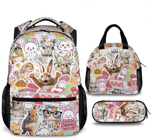 Sharecolor Schulrucksack für Kinder – niedlicher Hasen-Rucksack für Mädchen & Jungen – Büchertasche mit großer Kapazität, leichter Tagesrucksack