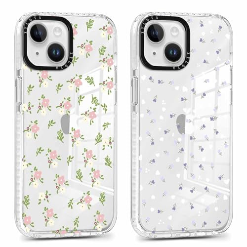 Xylota 2 Stück Transparent Handyhülle für iPhone 15 6,1 Hülle,Durchsichtig Case mit Muster Aesthetic Blumen Mädchen Schutzhülle, Weich Silikon Dünn TPU Bumper Stoßfeste Cover für iPhone 15,08