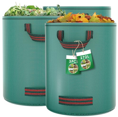 Pfloge® 3X 272L Gartenabfallsack, Gartensack mit 4 Griffe, Wasserdicht, Selbststehend, Laubsack Haltbar Korrosionsbeständig für Gartenabfälle und Grünschnitt
