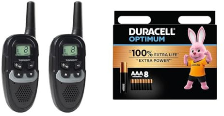 Topcom Walkie Talkie mit Reichweite bis zu 6 KM - automatische Rauschunterdrückung, RC-6410 + Duracell Optimum Batterien AAA, 8 Stück, bis zu 100% Extra Power oder zusätzliche Leistung
