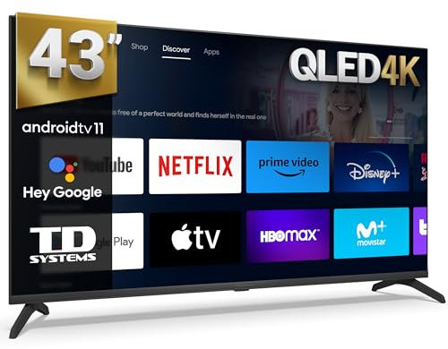 TD Systems - Smart TV 43 Pulgadas QLED 4K, Hey Google Chromecast Modelo 2024, Television TDT HD, Android 11, Televisor con 3 años de garantía - PRIME43C19GLQ