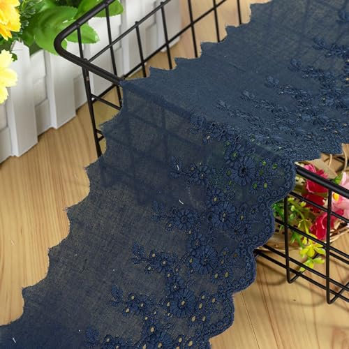 10 Yard 11cm Stickerei Baumwolle Spitzenband Spitzenborte Vintage Dekoband Zierband Borten Spitzen Bänder Spitzenstoff Spitze-Borten für DIY Basteln Nähen Hochzeit Deko Handwerk Deko, Navy blau