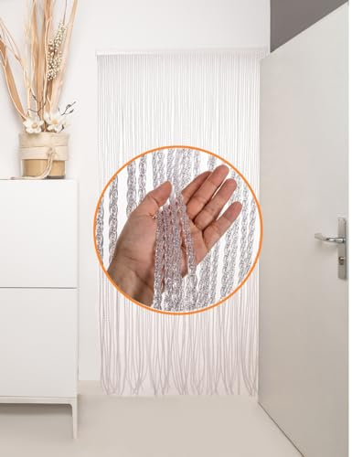 DEFACTO Fadenvorhang Türvorhang 90 x 200 cm – Faden-Glitzer-Hängevorhang für Türen – Christall PVC-Vorhänge, PVC-Streifen, glitzernder Glanz – hergestellt in Italien - Tranparent Orchid