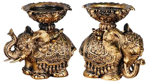 Teelichter, Elefanten-Halter, Elefant, Tierstatue, Teelichter, Kerzenständer, Heimdekoration für Desktops, Tafelaufsätze, Tierstatue, Harz, 2 Stück