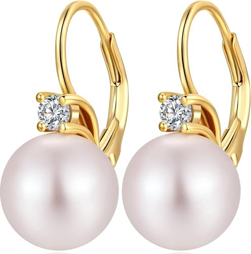 Miaofu S925 Sterling Silber White Pearl Drop Ohrringe mit Zirkonia Kristallen