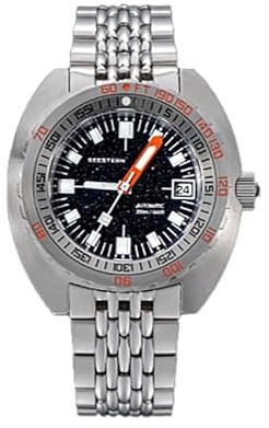 Seestern Sub 300 Aventurine Automatik Stahl Schwarz Datumsanzeige Saphir Herrenuhr, silber / schwarz, Armband