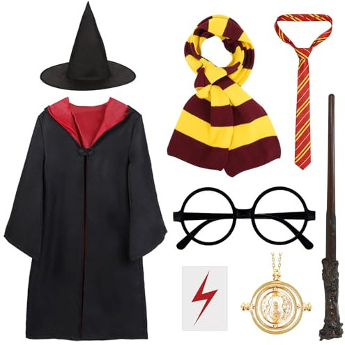 8PC Wizard Cape Costume Accessories Set for Kids, Fancy Dress Up Wizard Theme Party Halloween Cosplay Outfit Set (recommend 125cm)