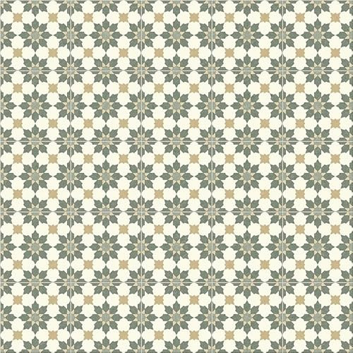 Baroque Tile Effect Vinyl Flooring, slip resistant vinyl roll flooring for kitchen, bathroom, hallway, living space in 2, 3 and 4 metre widths (Rubens Green, 3m x 3m)