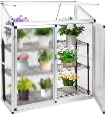 Euboer Aluminium Gewächshaus Beistell Tomatengewächshaus klein Doppeltür Treibhaus 130x52x140 cm