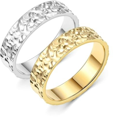 Daesar Ringe Verlobung Set 2 Ringe, Edelstahl Ringe Damen Herren 5MM Feder Trauringe Partnerringe für Sie und Ihn Gold Gr.51 (16.2)& Silber Gr.54 (17.2)