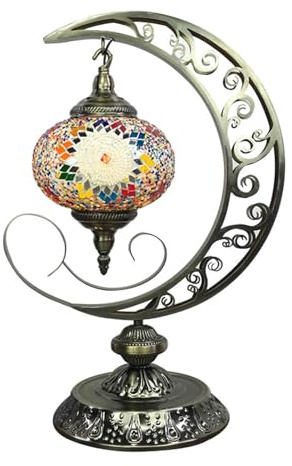 Türkische Mosaik-Tischlampen im Mond-Stil Marokkanische handgefertigte Retro-Schreibtischlampen Dekorative Nachttischlampen im böhmischen Stil für Schlafzimmer, Kinderzimmer, Restaurant, Café, Bar,C