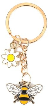 Tranbath Eleganter Edelstahl Schlüsselanhänger Mit Niedlichem Gänseblümchen Und Bienen Anhänger, Perfektes Personalisiertes Geschenk Für Frauen, Als Glücksbringer, Zur Einschulung Oder Zum Geburtstag