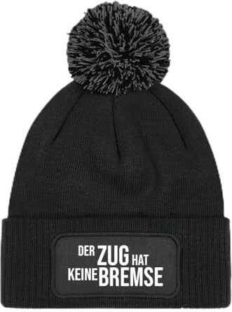 Prozente Momente Der Zug hat Keine Bremse – Beanie mit Bommel | Strickmütze | Wollmütze | Beanie mit Druck | lustige Sprüche | Apres-Ski | Winter | Schwarz