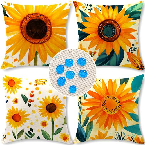 Cirzone Deko Wohnzimmer Kissenbezug 45x45 4er Set Wetterfest Leinen Outdoor Kissen Boho Deko für Garten, Balkon