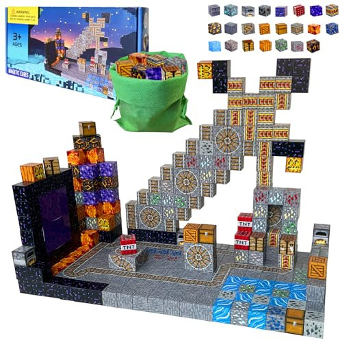 FUXHBFB Magnetische Bausteine 100PCS Magnetwürfel - Magnetbausteine Mine Magnet für Jungen und Mädchen Welt Spielzeug ab 4 Jahre Junge und Magnetic Building Blocks (Schwert)